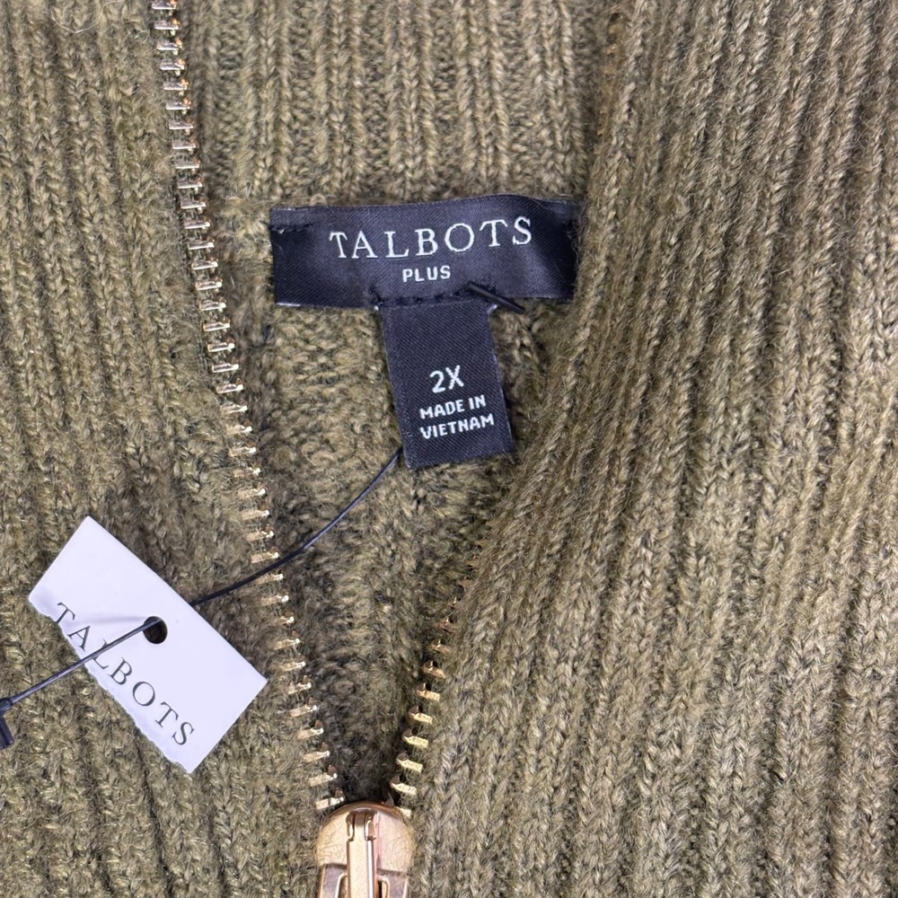 New Talbots Olive Green Mint Stripe Cable Knit Quarter Zip Pullover Sweater‎ 2X - Picture 11 of 11